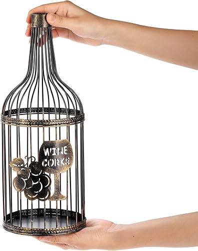 Vista 4 de ZOOFOX Soporte de corcho de vino de metal, contenedor de corcho de vino de metal grande, regalo decorativo de almacenamiento de corcho de mesa