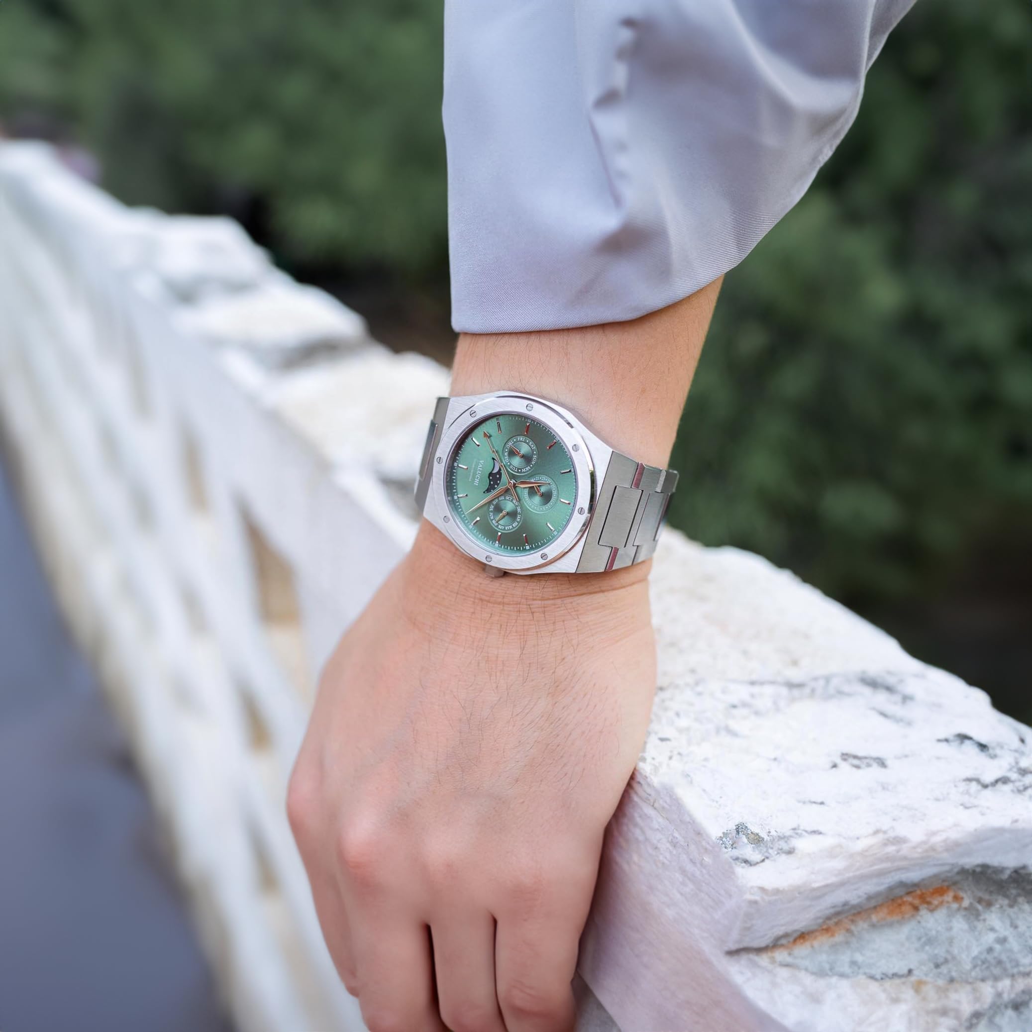 Valuchi Lunar Calendar Cuarzo Moon Phases Acero Fase Lunar Azul Hombre Reloj