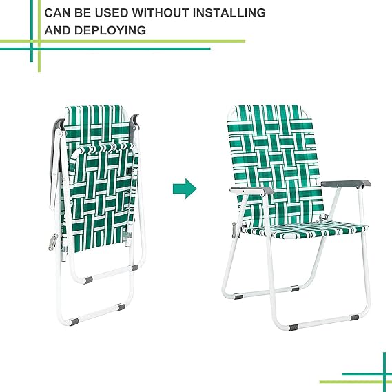 Patio Folding Chair, Outdoor Portable Camping Chair, Lawn Webbing Chair, Steel Structure Webbed Beach Chair, Lightweight Chair Set of 2 for Garden, Twored