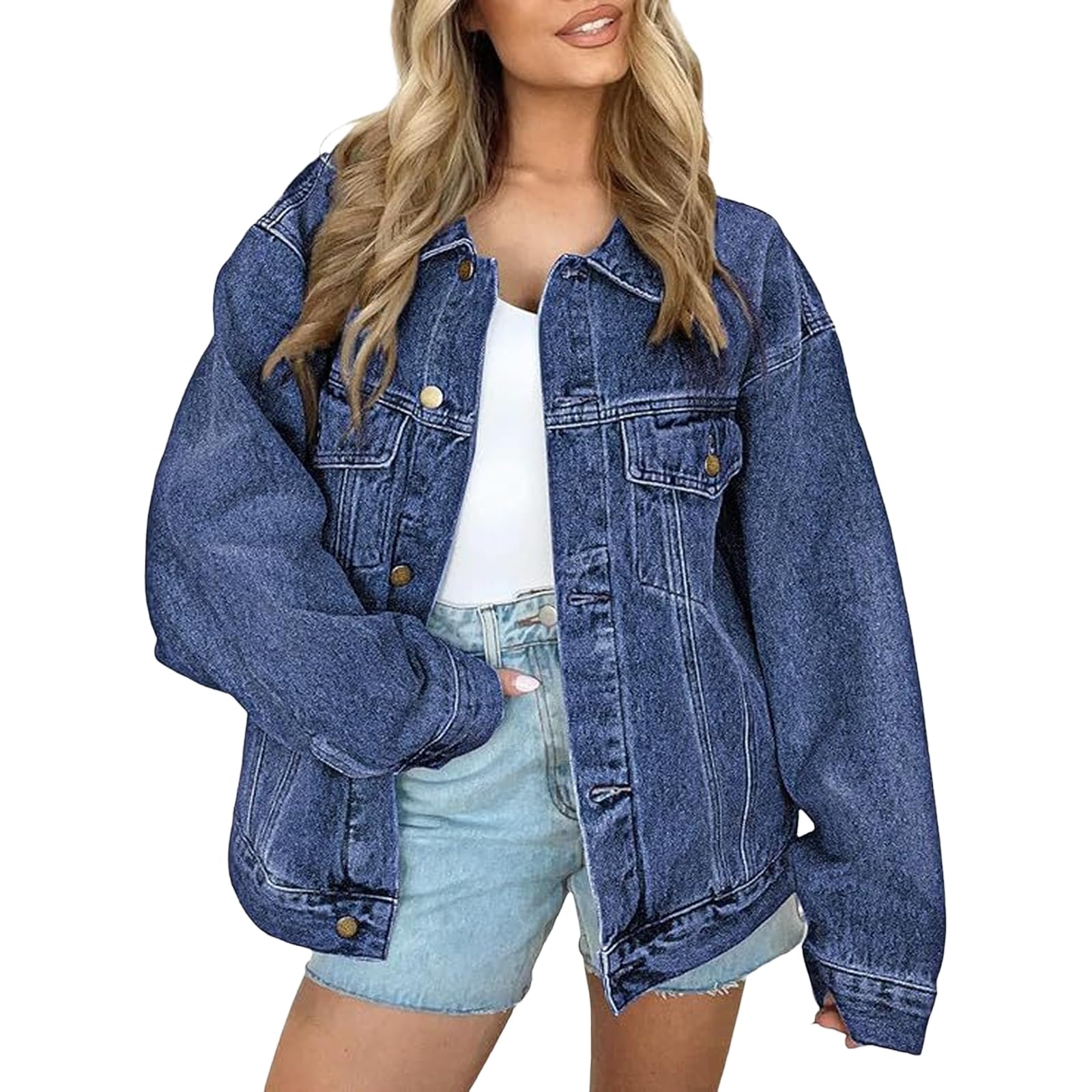 Generisch Jeansjacke Damen Langarm Übergangsjacke Vintage Jacket Casual