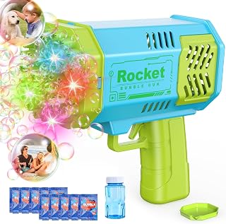 Rocket Bubble Gun Machine Set with 2 Bubble Solution Bottles,40hole 5000+Bubbles per Minutes,Summer Bubble Toys for Kids Blue and Pink (Green)