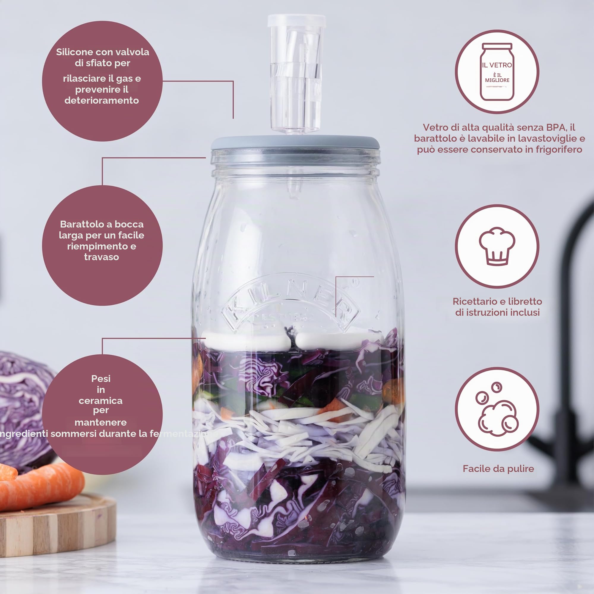 Kilner, Set di fermentazione per crauti/Kimchi/sottaceti, Trasparente