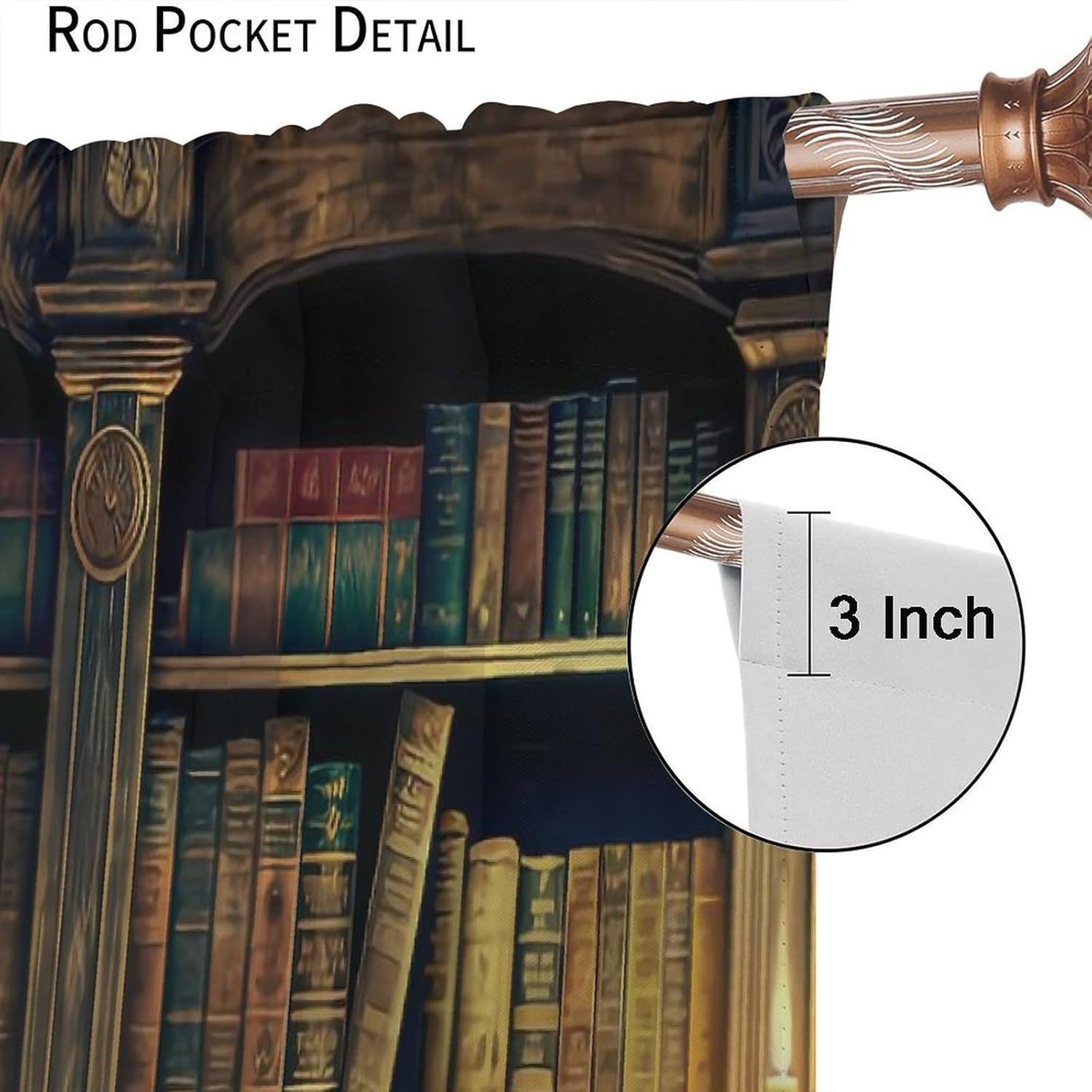 Vintage Bookshelf Blackout Curtains Mid-Century Style Candles Dark Lights Old Books Window Treatments for Kids Boys Girls Bedroom Living Dining Room Kitchen 72" W X 63" L
