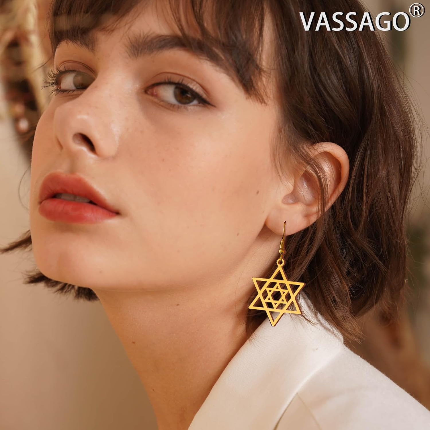 VASSAGO Star of David Earrings for Women Jewish Star with Cross Dangle Drop Earrings Stainless Steel Six pointed Star Earrings Israel Religious Jewish Hanukkah Jewelry Gift - Image 2