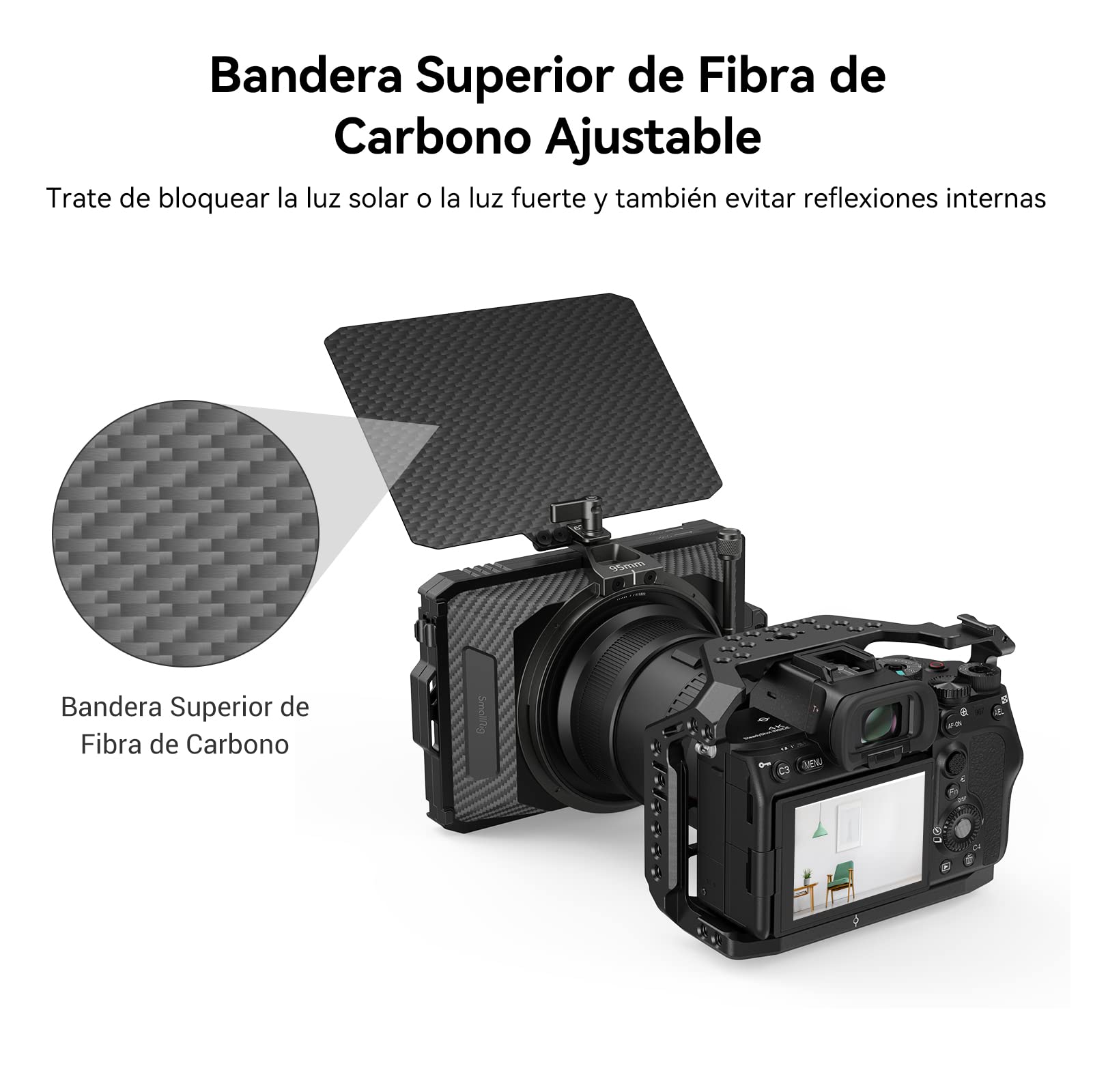 SMALLRIG Mini Matte Box Lite con Bandera Superior para Cámaras DSLR y sin Espejo, Caja Mate Compatible con Lentes de 67mm/72mm/77mm/82mm/95mm, Viene con Bandeja de Filtro - 3575