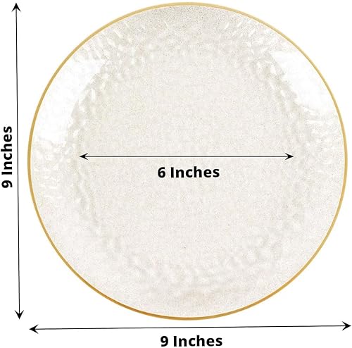 Miniatura 206 de Efavormart - Paquete de 10 platos redondos de plástico martillado transparente de 9 pulgadas para aperitivos de postres con borde dorado, plato