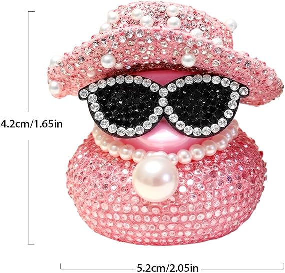 Diamond Rubber Ducks, Car Ducks for Dashboard, Car Ornaments Duck with Cowboy Hat & Sunglasses & Pearl Pendant Necklace, Dashboard Accessories for Dash/board Unique Ducking Decoration