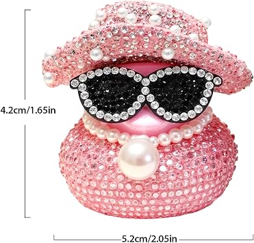 Diamond Rubber Ducks, Car Ducks for Dashboard, Car Ornaments Duck with Cowboy Hat & Sunglasses & Pearl Pendant Necklace, Dashboard Accessories for Dash/board Unique Ducking Decoration