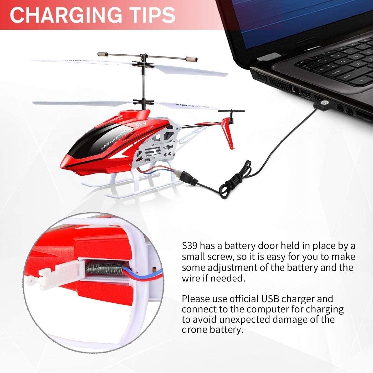 POCO DIVO Raptor S39 RC Helicopter 2.4Ghz Medium Size Alloy Gyro Dual Speed 3CH Indoor Flight Aircraft with Light, Red