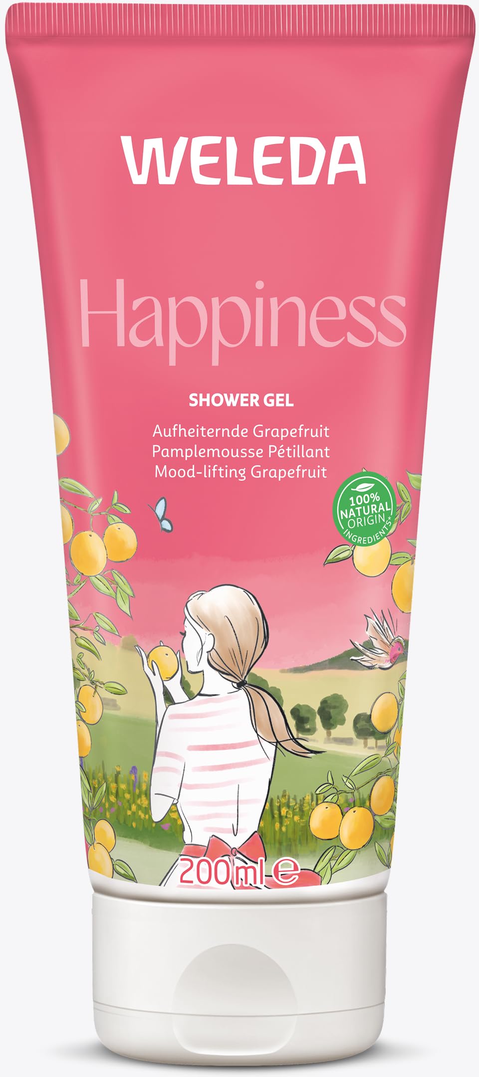 WELEDA Bio Happiness Duschgel vegan - Naturkosmetik Aroma Shower Unisex Duschseife mit Grapefruit, Mandarine & Limette Duft - Natürliche Hautpflege Dusche für Frauen & Männer (1x 200ml)
