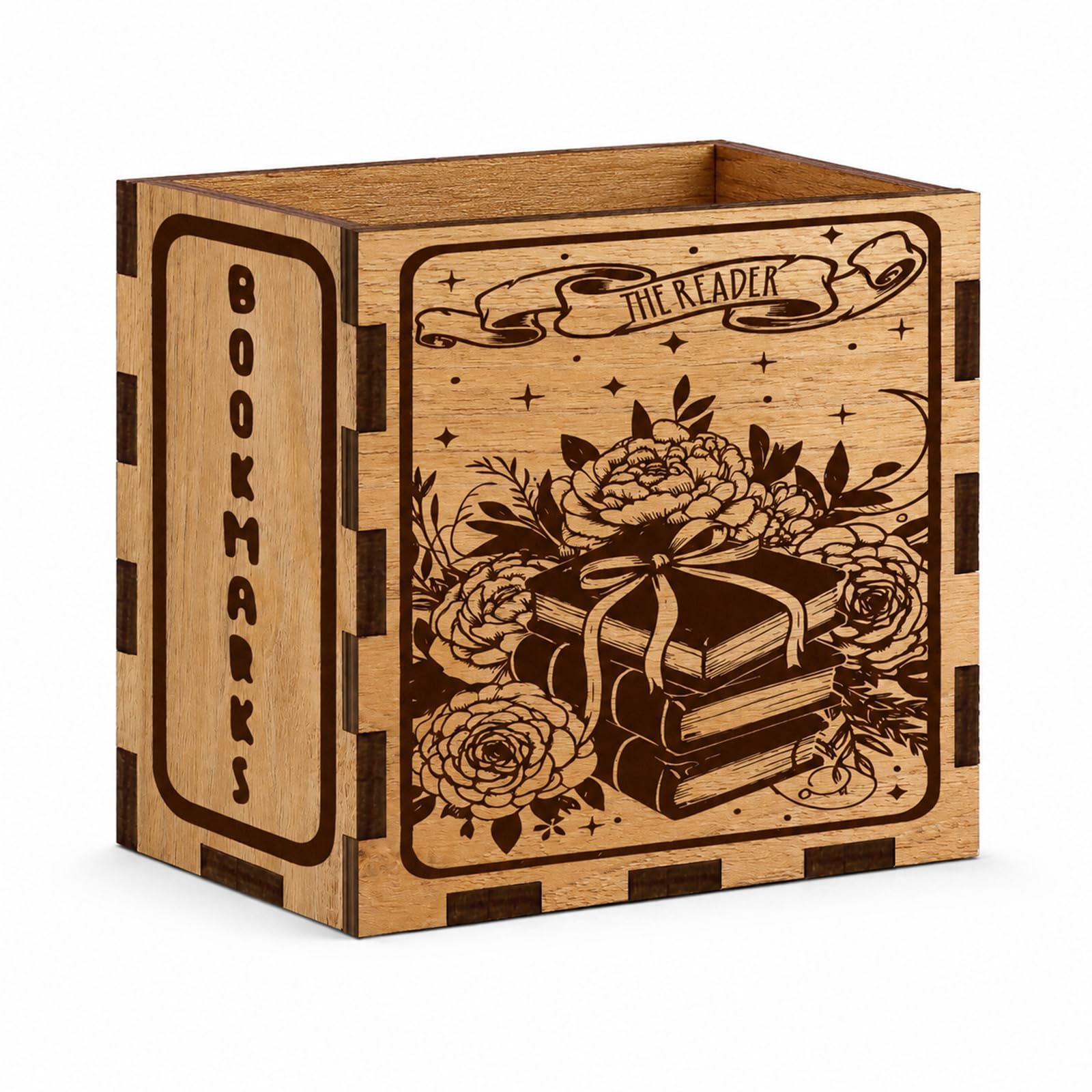 Sonixus Book Lover Gifts, Wooden Pen Holder with Book and Floral Patterns