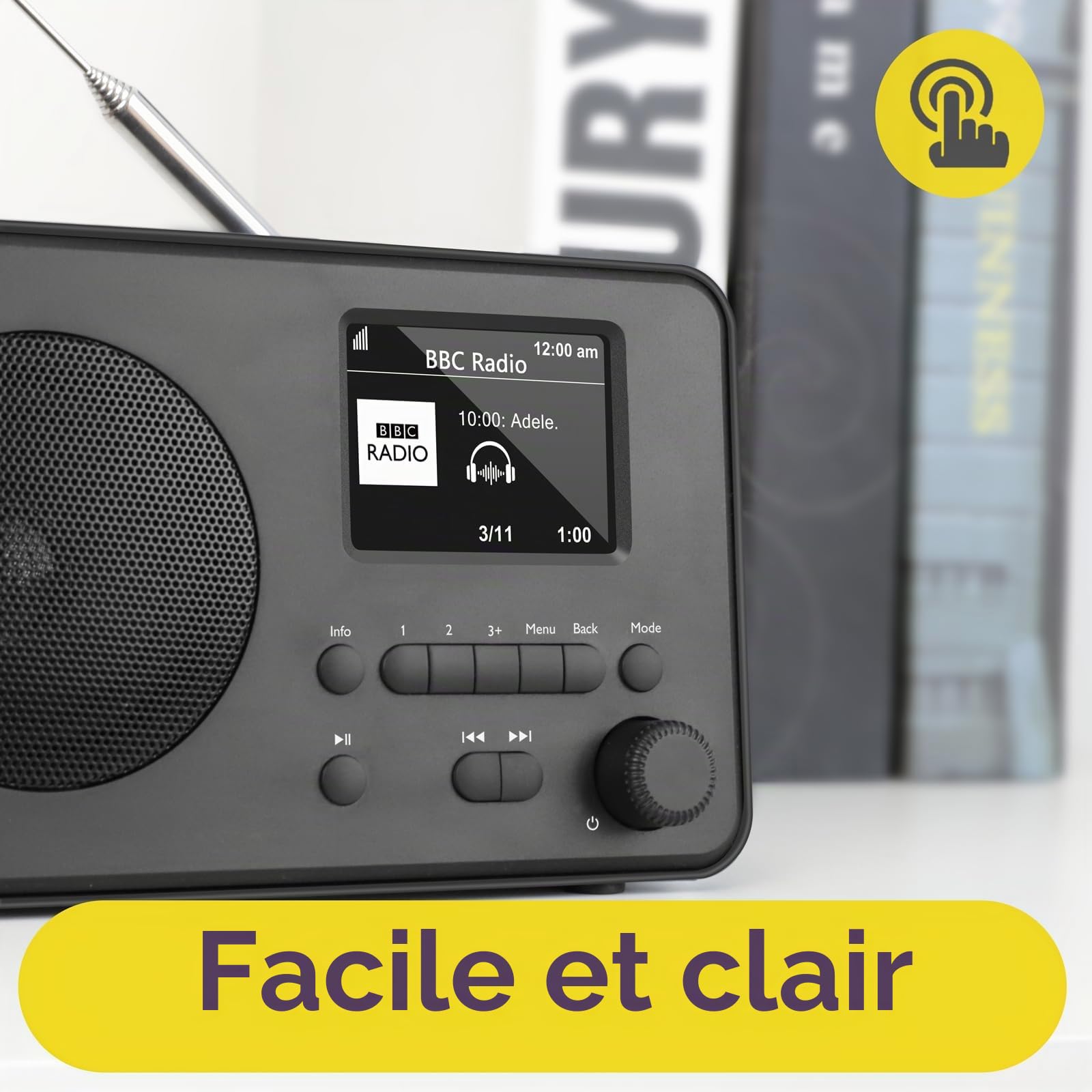 LEMEGA DR3-Max Radio Dab+/Dab/FM, Bluetooth, Écran Couleur 2.4po, Noir | 80 présélections, modes EQ, prise casque, batterie ou secteur, portable jusqu'à 10h, design moderne et compact