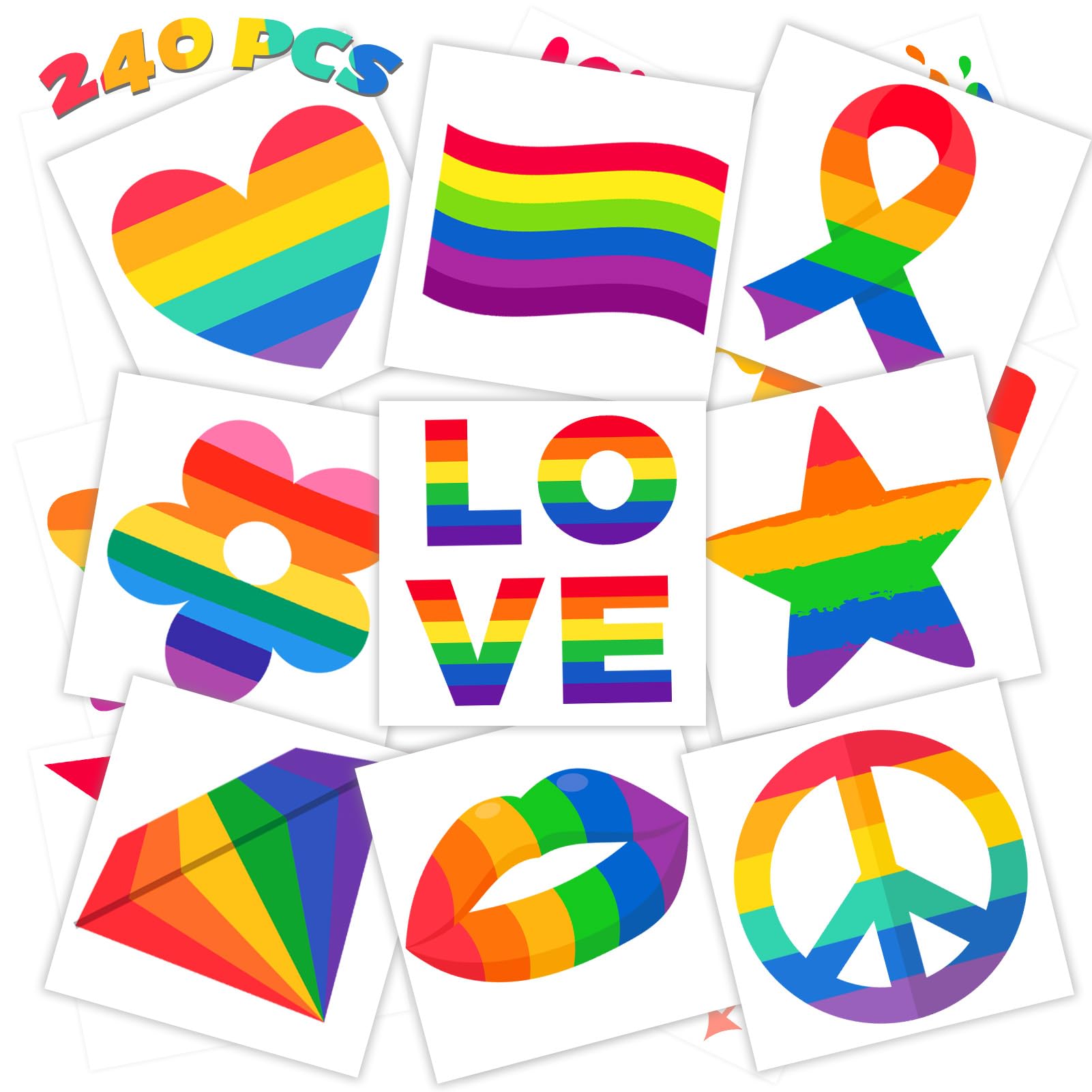 winthrop 240 Pcs LGBT Rainbow Flag Pride Temporary Tattoos, Individually Wrapped Safety Waterproof Tattoos, Best Choice for Pride Month Gay Birthday