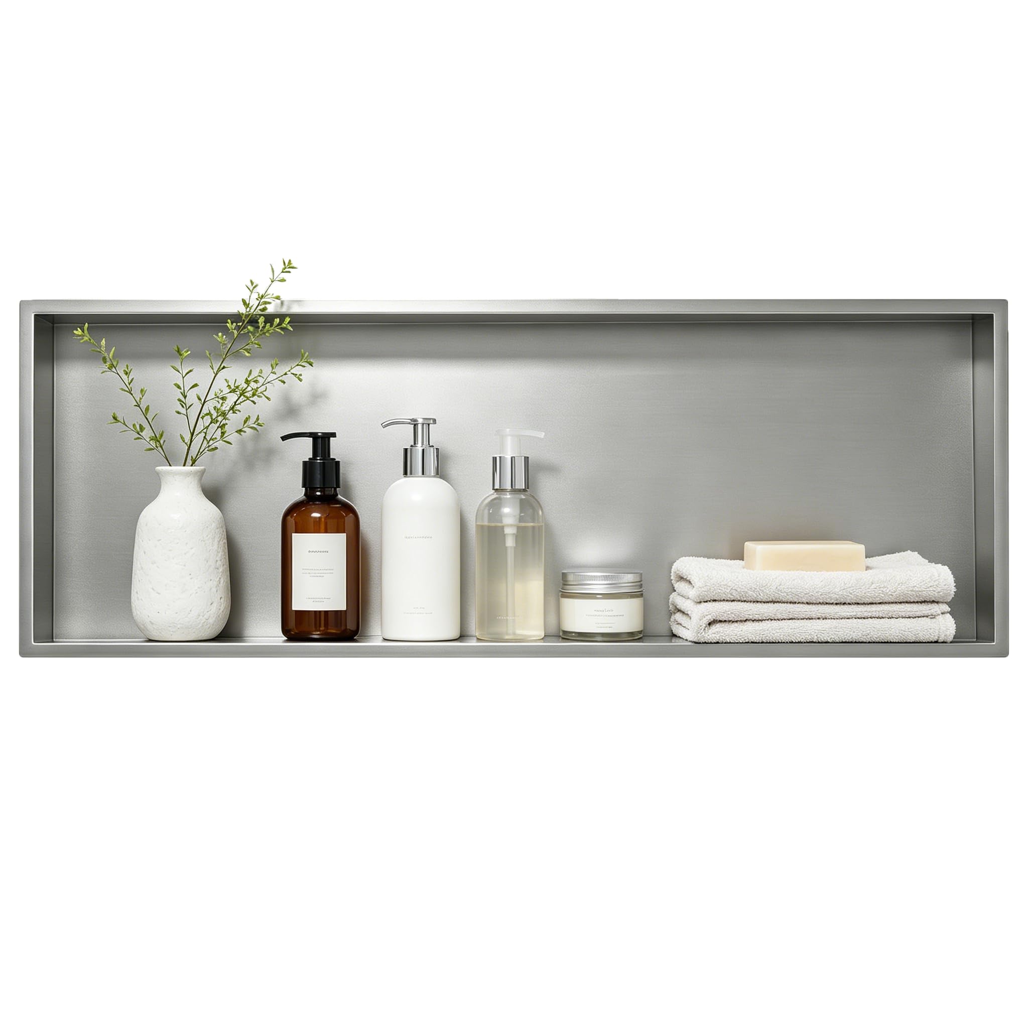 Bernkot Wall Recess Shower Stainless Steel 90 x 30 x 10 cm Shower Niche Bathroom Recess Shower Niche Built-in Bathroom Shelf Brushed Silver