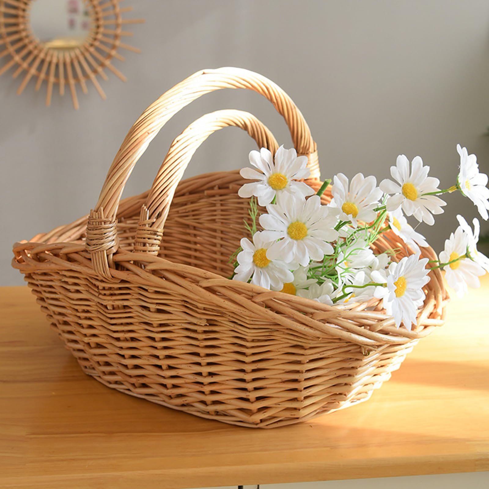 Baoblaze Cestino in Vimini Intrecciato con Manico, Portatile, Multiuso, per Composizioni Floreali, per Viaggi, S