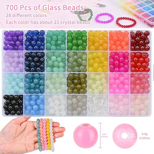 Miniatura 2 de Mizivn 700 cuentas de vidrio para hacer pulseras y joyas, juego de pulseras de cuentas de piedras preciosas de cristal de 28 colores de 0.315