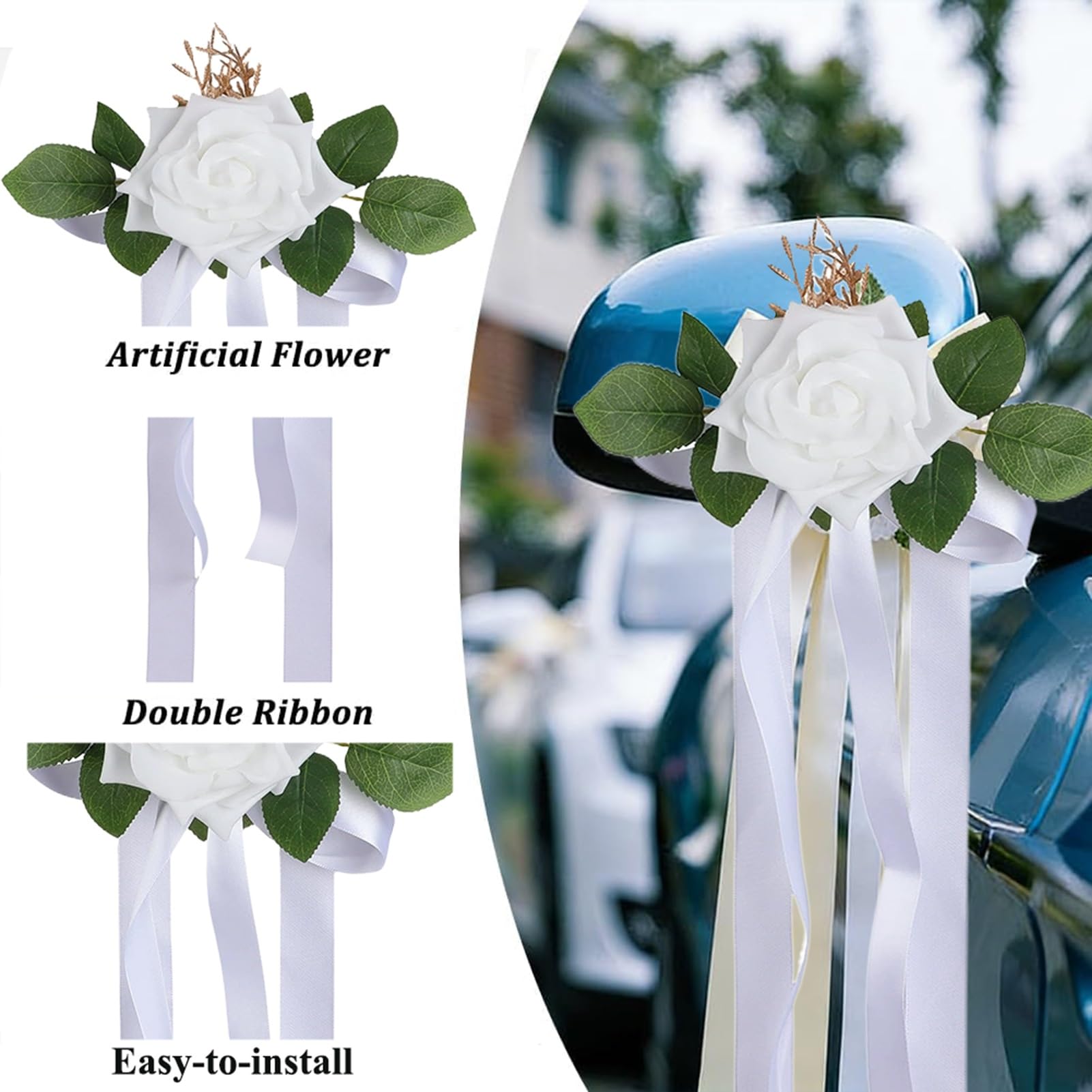 50 décorations chaises Mariage, Décorations Voiture Mariage avec Fleurs artificielles, Décoration extérieure pour réception Mariage(Pink)