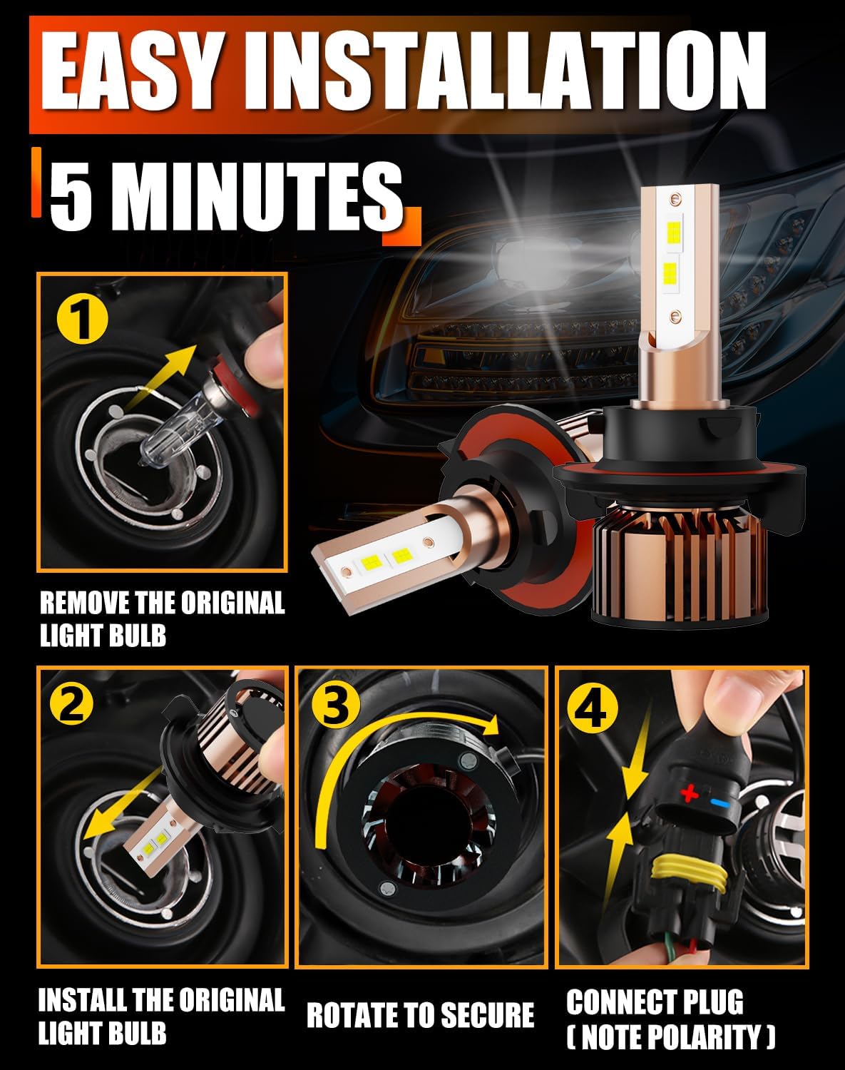 Compatible for Chervlet Chevy Cruze 2011 2012 2013 2014 2015 Hi/Lo Dual Beam Light bulb,12V 55W 6000K,Pack of 2