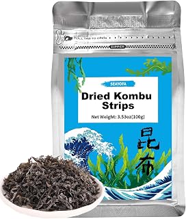 SEAYOFA 3.5oz Dried Kombu Seaweed Strips: Sun-Dried Kelp for Dashi, Miso Soup, Umami-Rich Vegan Broth & Japanese Dishes