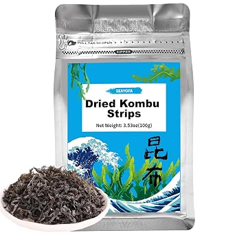 3.5oz Dried Kombu Seaweed Strips, Sun-Dried Kelp for Dashi, Miso Soup Umami-Rich Plant-Based Sea Vegetable for Broth, Rice & Japanese Dishes