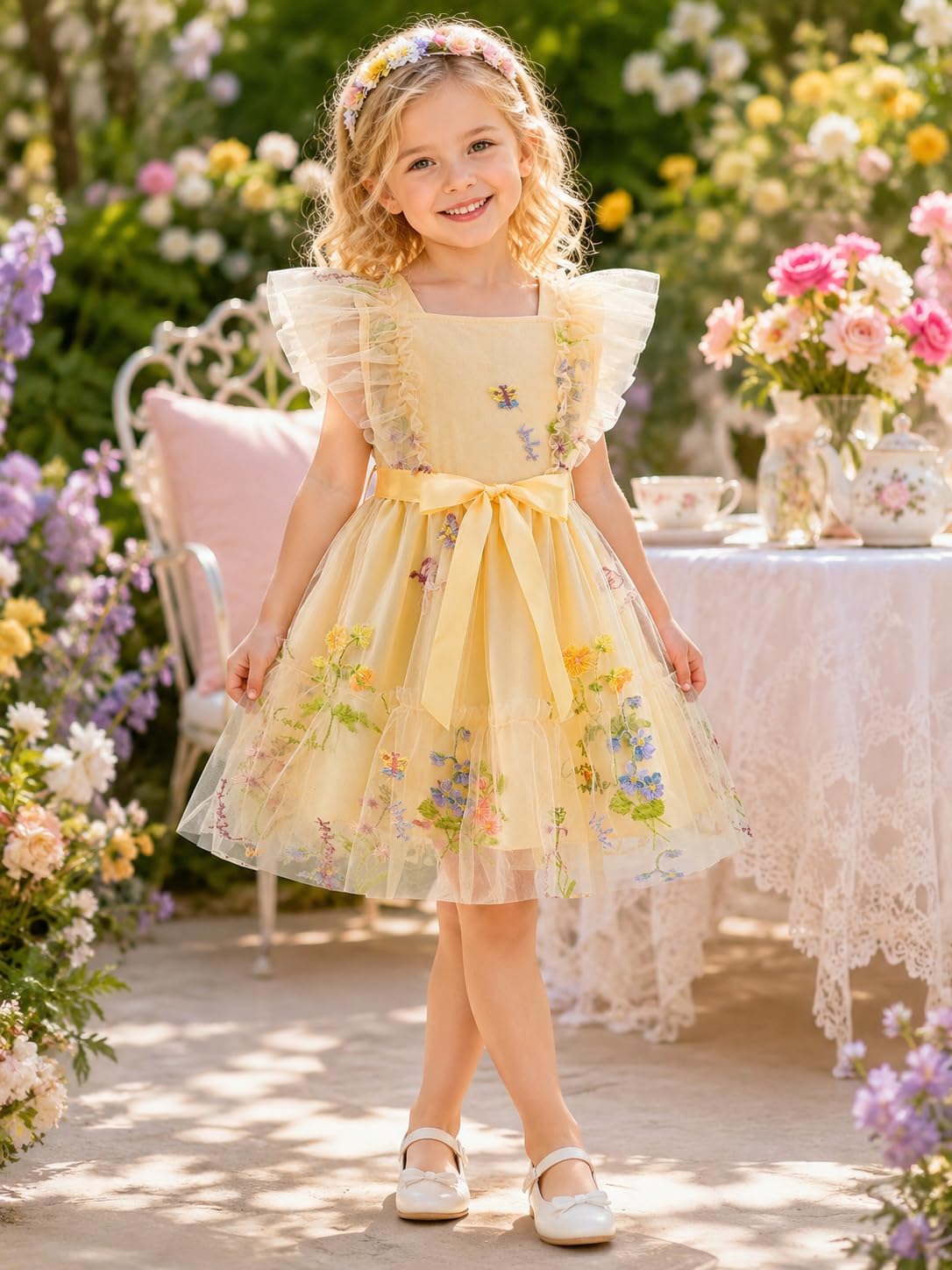 Toddler Girls Summer Tutu Dress Tulle Dresses A Line Sundress with Ruffled Sleeveless & Belt Party Princess Outfit