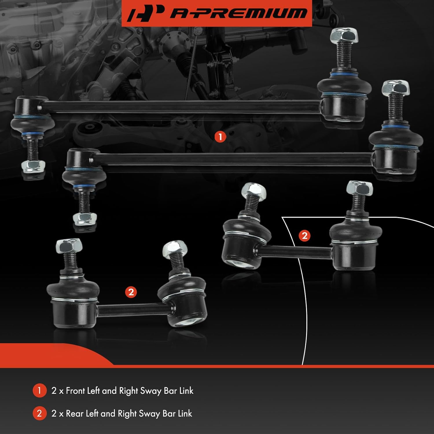A-Premium Set of 4, Front and Rear Sway Bar Link Stabilizer Link Kit, Compatible with Toyota RAV4 2001 2002 2003 2004 2005