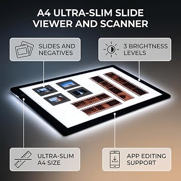 Slide Viewer Lightbox, Ultra Thin Optical Pad Scanner with 3 Brightness Levels for Viewing and Digitizing 35mm Slides and Negative Films Black 13.7 x 9.8 Inches