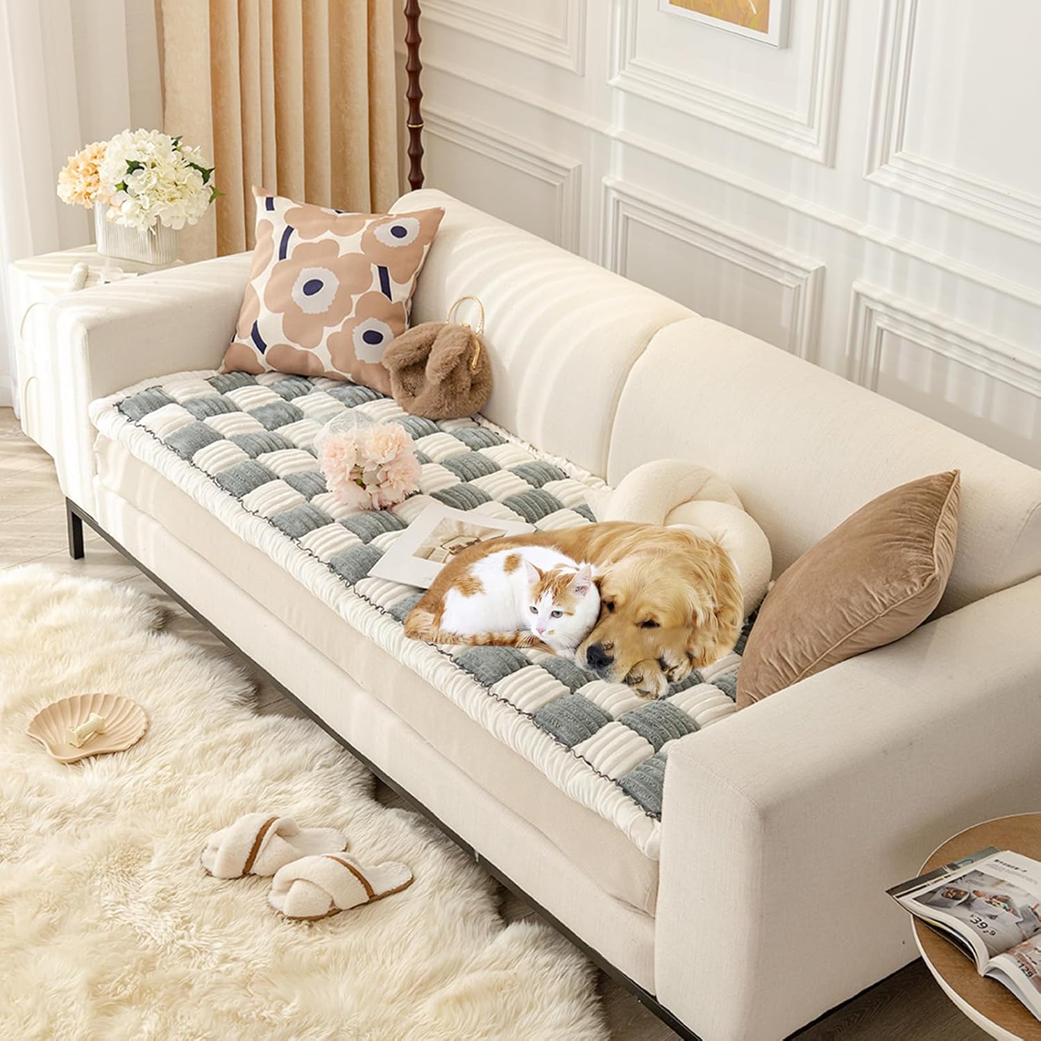 Pet Couch Covers for Sofa Non Slip Couch Cover Blanket for Dogs Washable Couch Cushion Covers Sofa Covers Washable Pet Friendly for Couches and Sofas Protector (Grey,27.6"D x 82.7"W x 1.5"H)