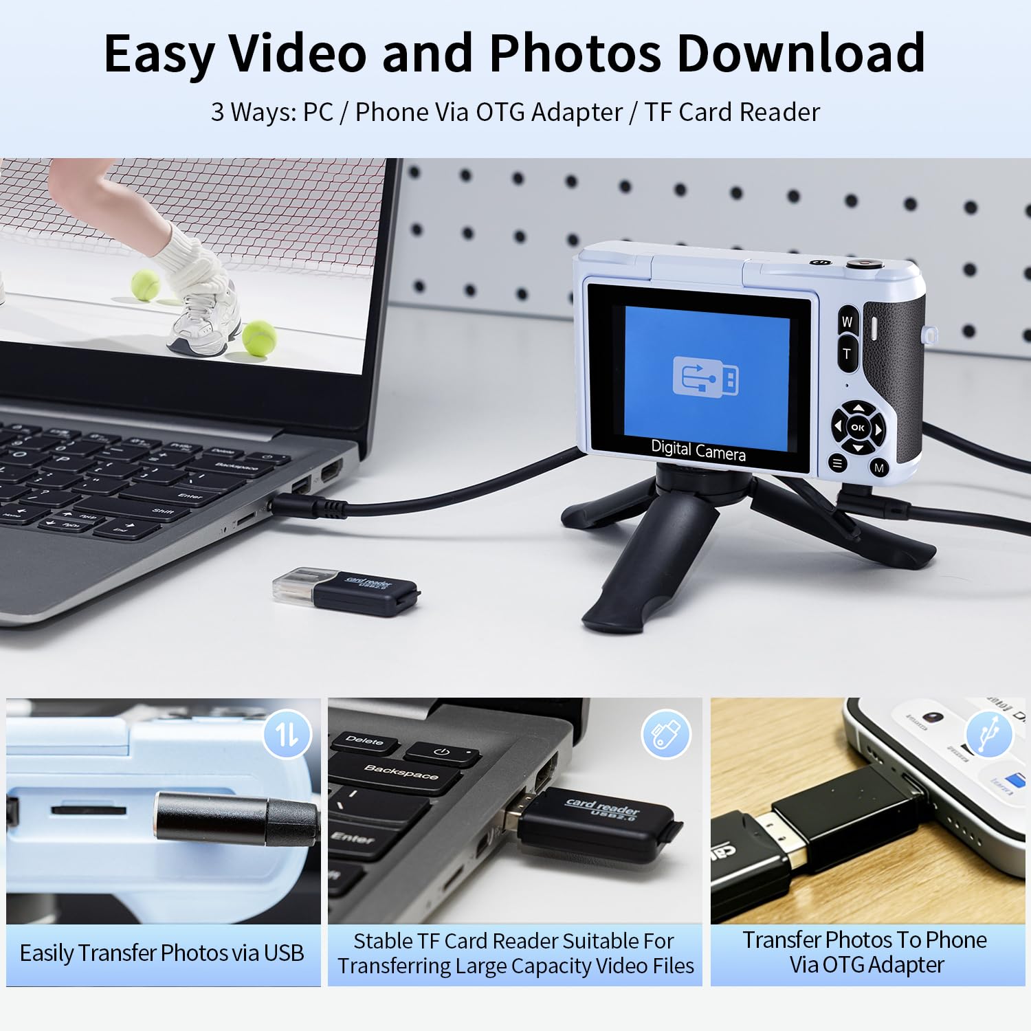 ARNSSIEN Aparat cyfrowy 4K, Odchylany ekran 180°, Zoom 16X | Kompaktowy aparat 2,8 cala z baterią 1500mAh, nagrywanie do 2h, wygodny design podróżny, Y1