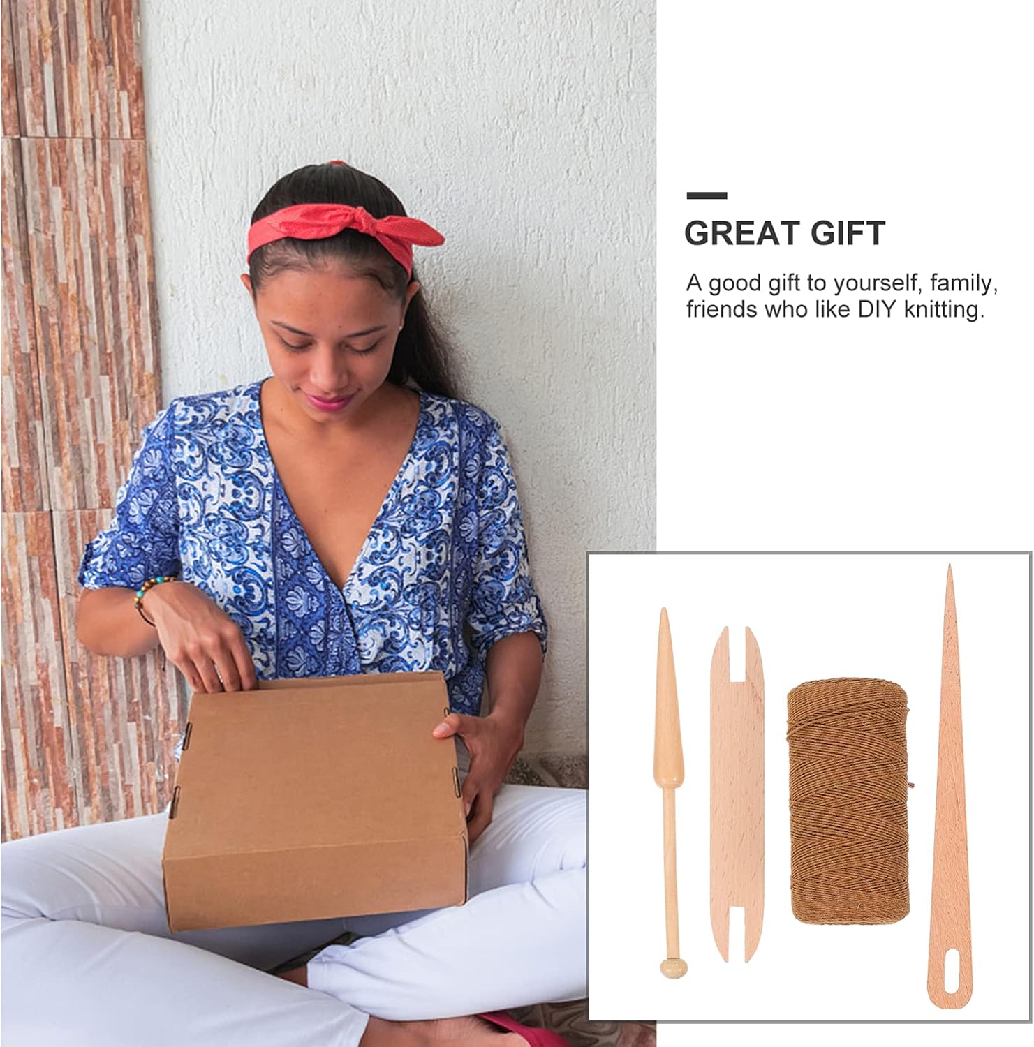 Beatifufu DIY Cotton Yarn Weaving Tool Set 5-Piece Wooden Knitting Needle Kit Shuttle Stick for Crafting Projects and Sewing Accessories