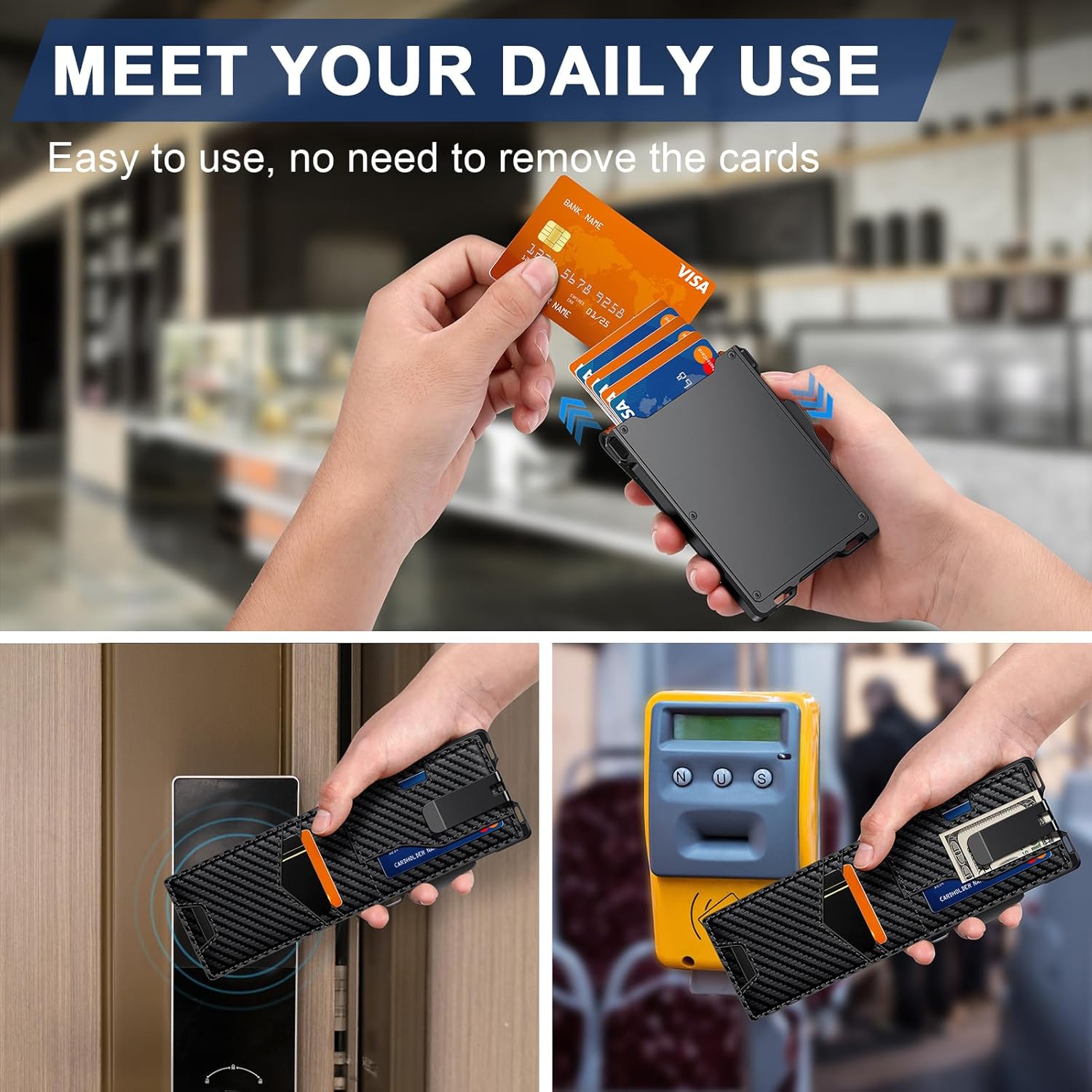 Wallet for Men, Minimalist Slim Mens Wallet with Money Clip, RFID Blocking Smart Pop Up Card Wallet with ID Window, Compact Bifold Wallet,Metal Aluminum Credit Card Holder - Image 4