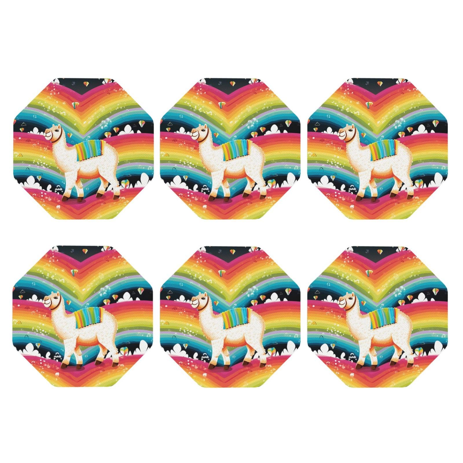 6pcs Leather Coasters for Drinks, Camel and Rainbow Drink Coasters for Tabletop Protection, 4" Cup Coasters for Coffee Table Decor, Non-Slip Drinking Cup Mat for Hot Or Cold Drink