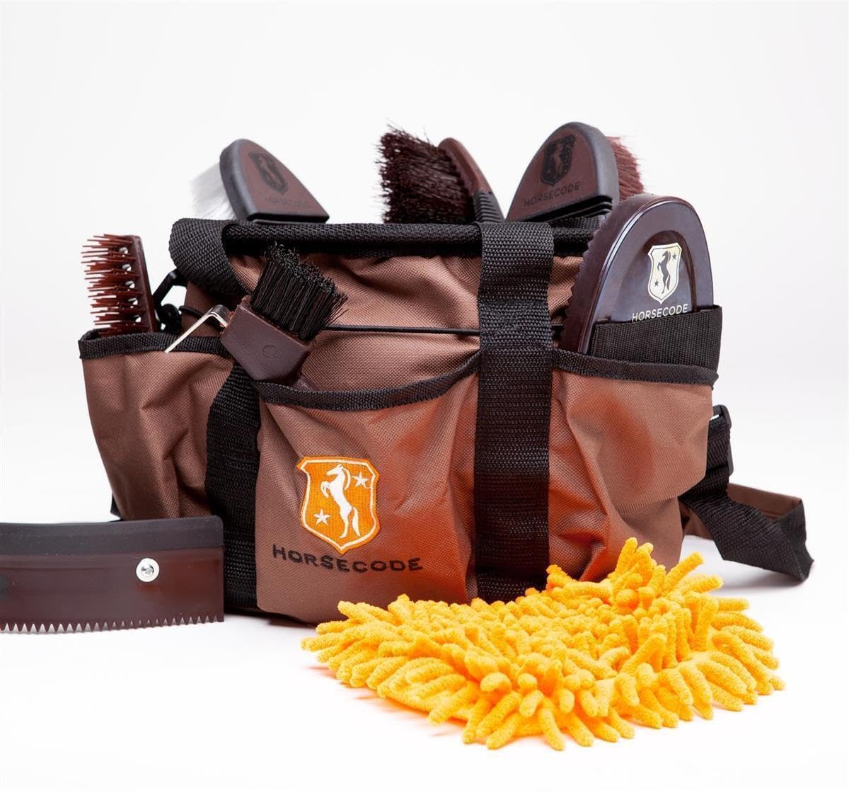 Putztasche mit Inhalt 9-teilig braun