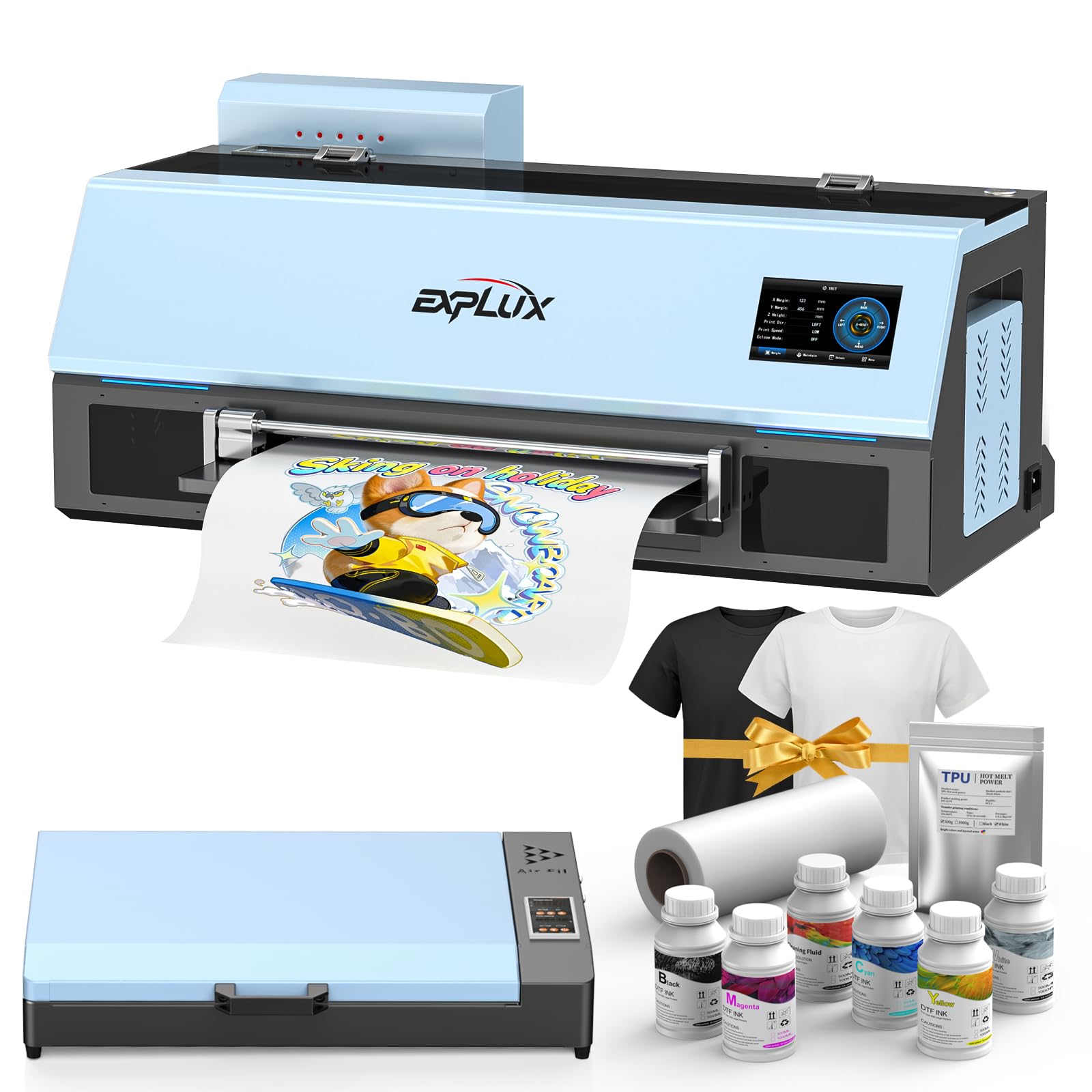 EXPLUX DTF Printer, XP600 Printhead, 13" A3 Apparel Printer, 2X Speed vs L1800/R1390, Auto-Cleaning, White Ink Circulation, 2-Year Free Ink for T-Shirt DIY &amp; Small Business,Bundle with Oven