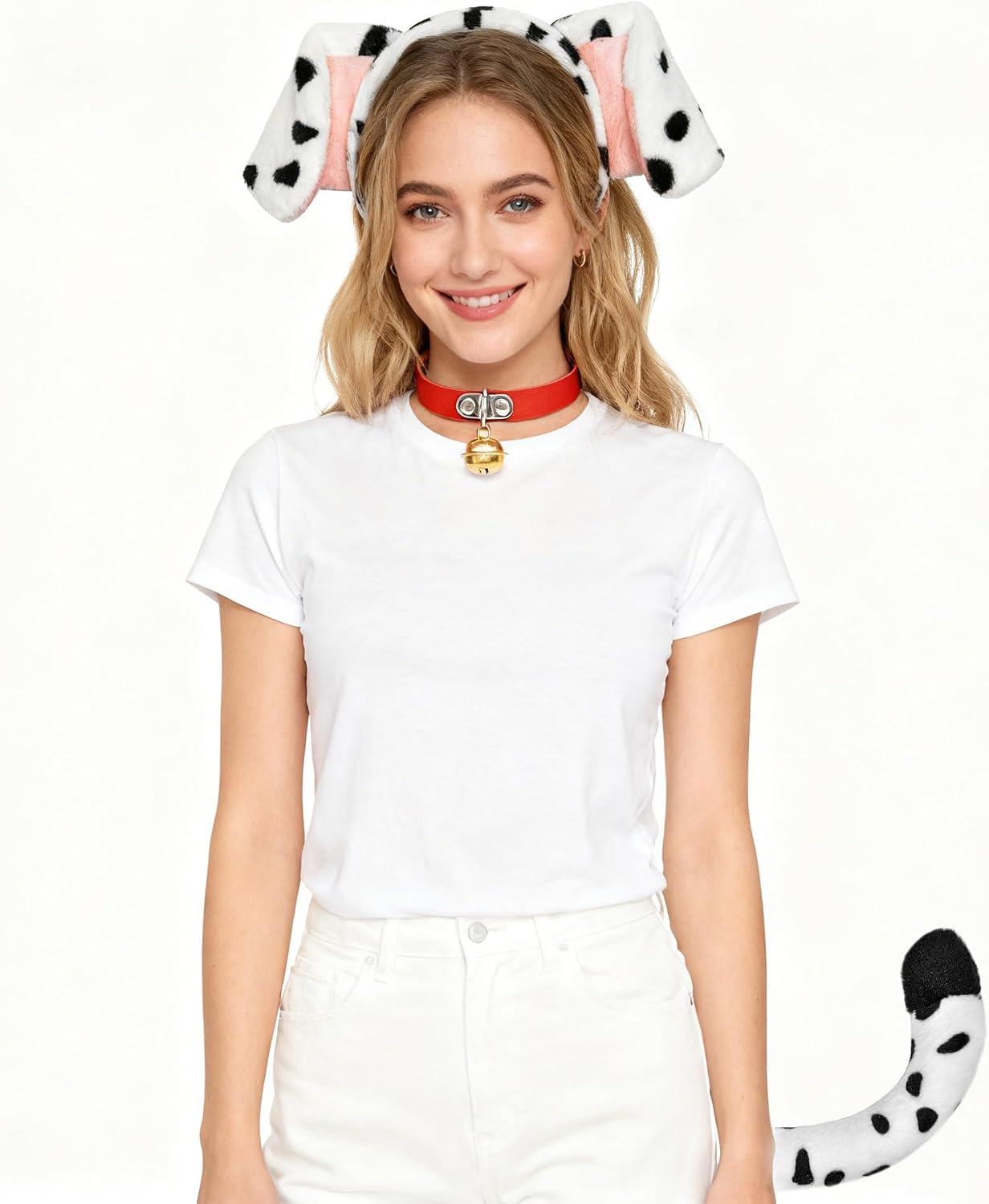 U-Goforst Dalmatian Ears Headband Tail - Costume Headwear for Women Halloween Puppy Dog Dress Up Costume, Black and White