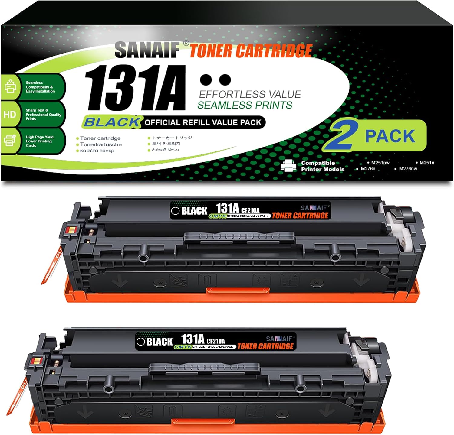 131A CF210A High-Yield Toner Cartridges Set (with Chip) Compatible for hp 131A CF210A Work with LASERJ Pro 200 Color M251nw; LASERJ Pro 200 Color MFP M276nw Series Printers (2BK)