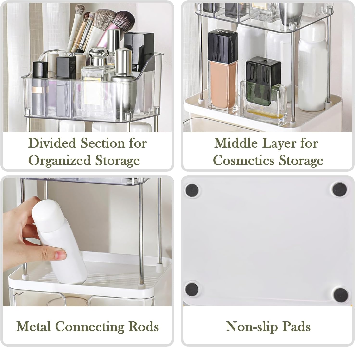 FORUP Makeup Organizer for Vanity, 2-Tier 1-Drawer Bathroom Counter Organizer, Multi-Purpose Vanity Organizer, Skincare Perfume Organizers, Cosmetic Dresser Organizer for Vanity Countertop, Clear