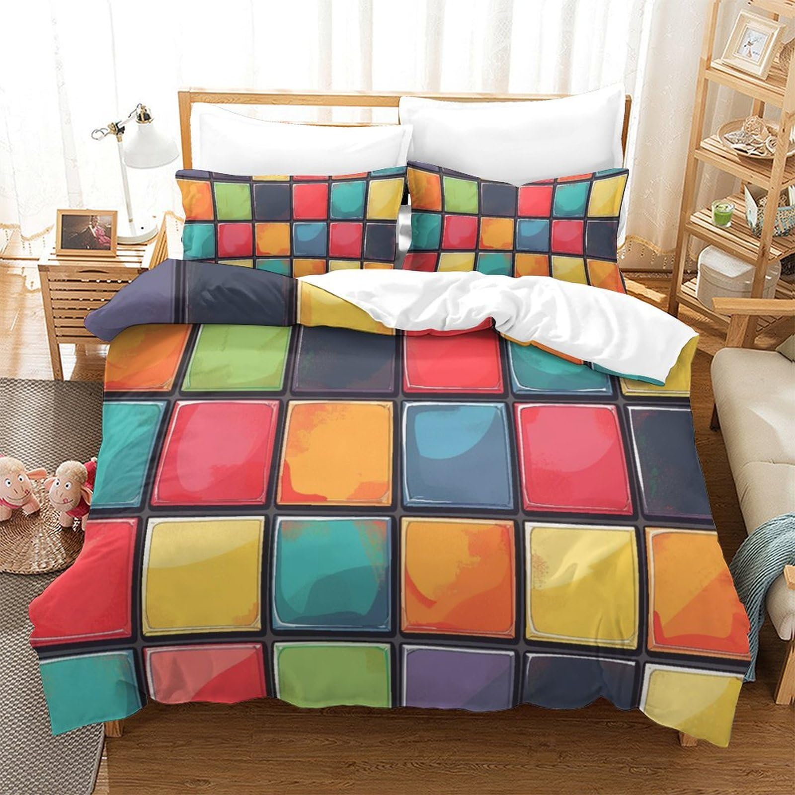 Housse de couette Super King blocs colorés pour chambre moderne