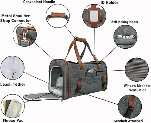 Miniatura 5 de Bolso para mascotas con laterales suaves aprobado por las aerolíneas Mr Peanuts discreto bolso de viaje de lujo con cama de tela polar y cierre de