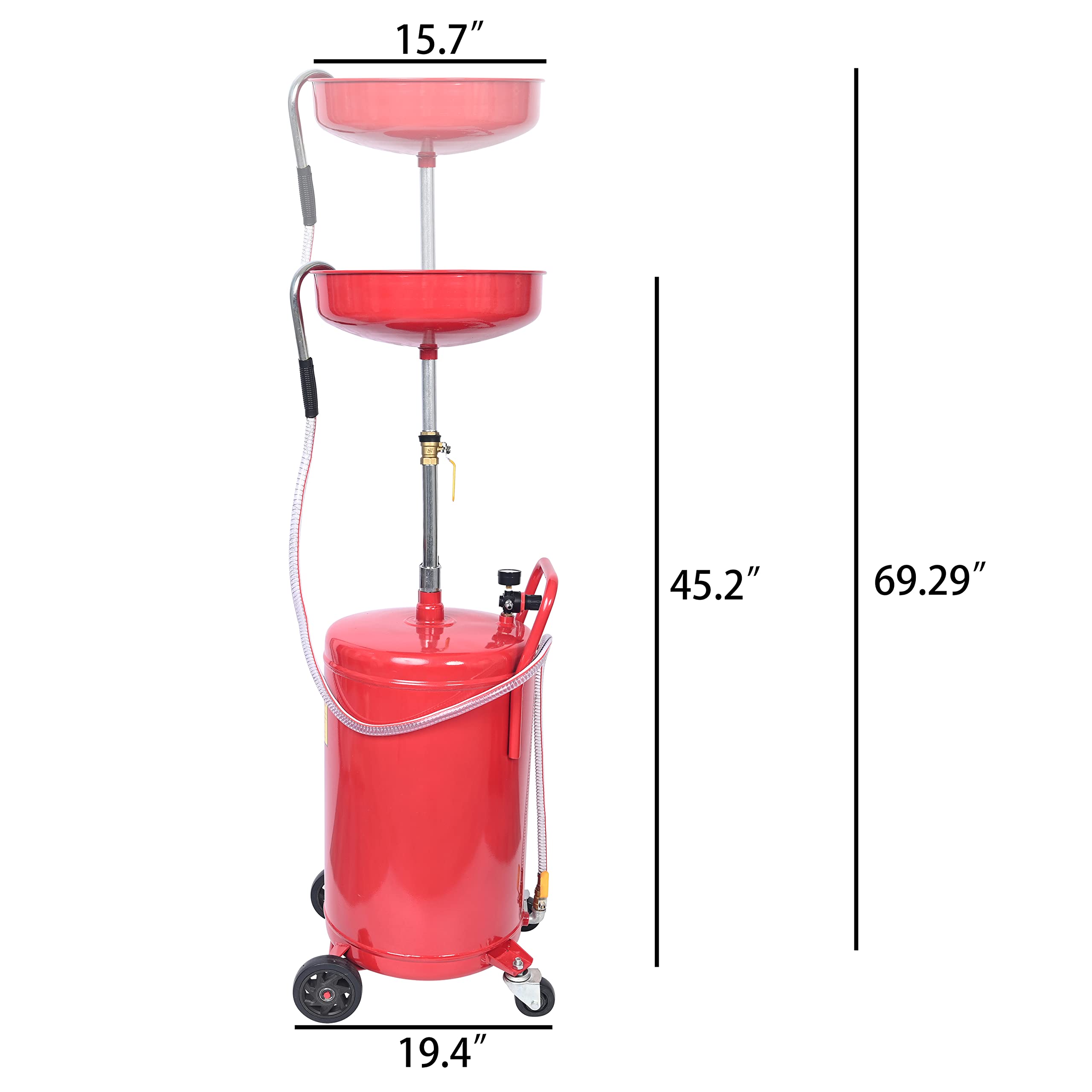 Aain Portable Oil Drain Container,20 Gallon Waste Oil Drain Tank,Air Operated Drainer for Oil Change,Portable Fluid Drain Disposal with Adjustable Height,Heavy Duty Construction with Wheels