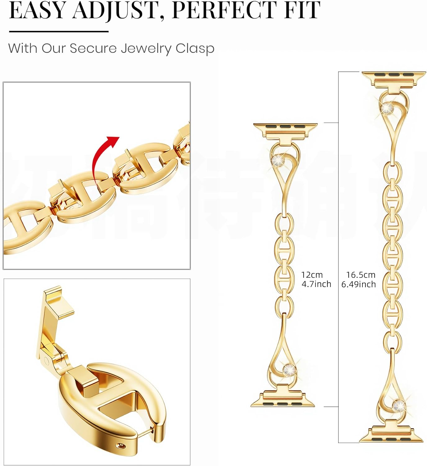 SaNgaMEi Slim Metal Band Compatible with Apple Watch Bands 38mm 40mm 41mm 42mm 44mm 45mm 46mm 49mm Women Dressy Bling Jewelry Diamond Bracelet Strap for iWatch Series 11 10 9 8 7 6 5 4 3 SE Ultra - Image 4