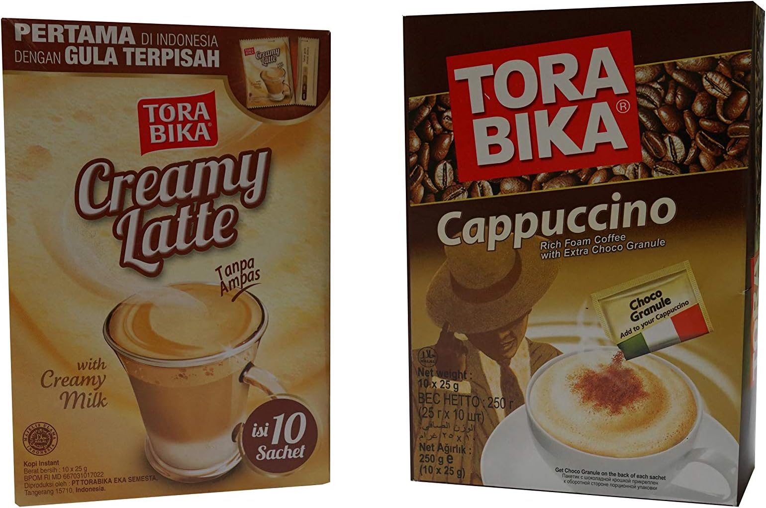 TORA BIKA Cappuccino and Creamy Latte, 17.64oz(500g) 20 sticks