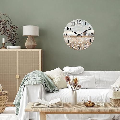 Miniatura 6 de XFM Reloj de pared de granja funciona con pilas, 10 pulgadas, silencioso, sin tictac, reloj de pared de madera, reloj de campo de flores para