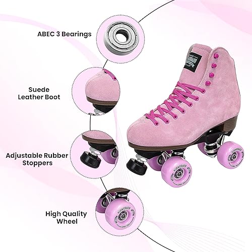 Miniatura 3 de Sure-Grip Boardwalk - Patines de ruedas unisex para exteriores con botas de cuero retro y ruedas 82A Teaberry,Negro Plus,Cereza,Canela
