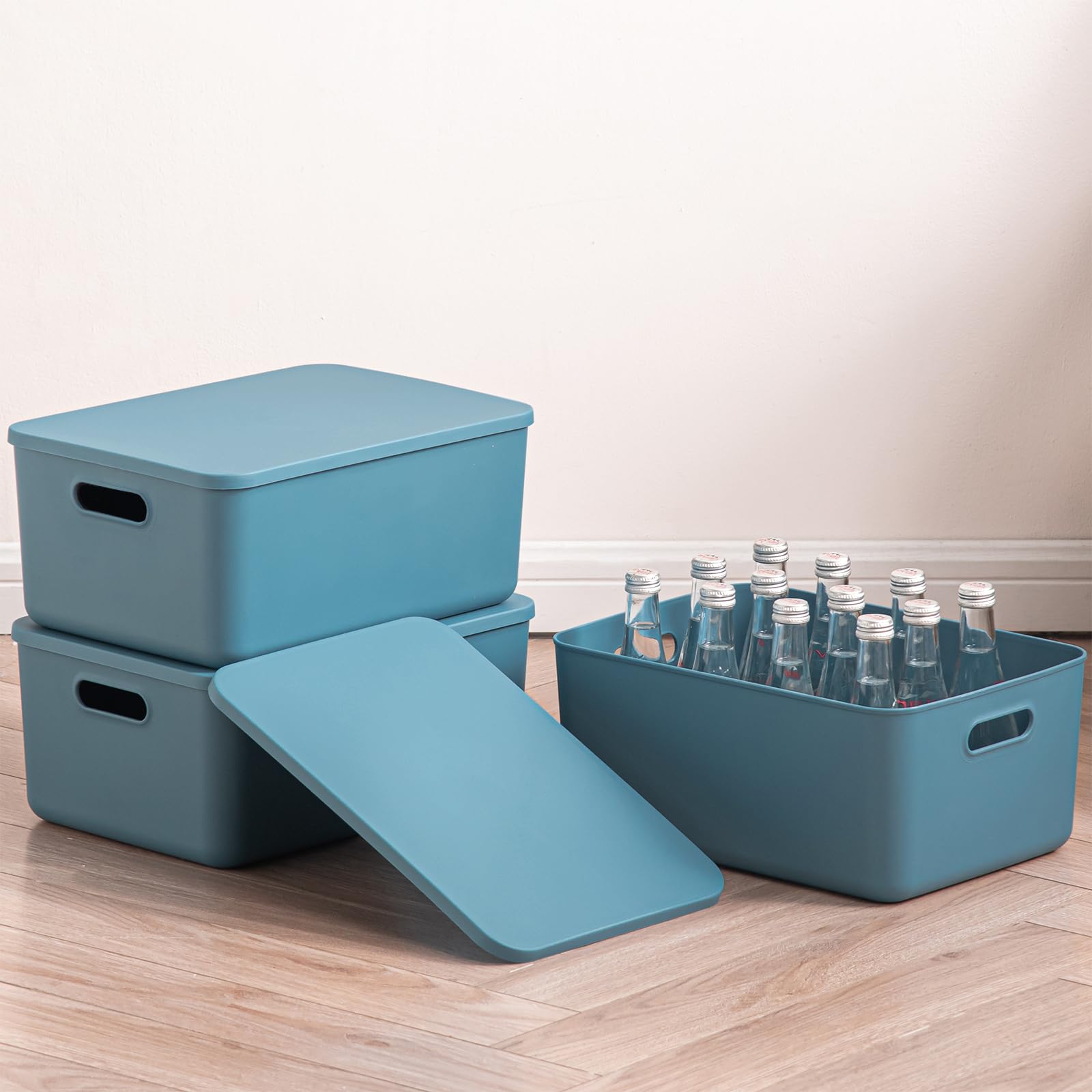 GUMEIGODA Plastic Storage Bins with lids,Storage Baskets,Container with handle,Storage Organizer Bins for Shelves,Office,Bedrooms,Closets, Cabinets(Blue, 3M) 3M Blue