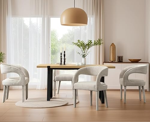 Miniatura 8 de CIMOTA Juego de 2 sillas de comedor modernas, tapizadas de lino, sillas de cocina y comedor, sillas de cocina con brazosrespaldo abierto, cómodas