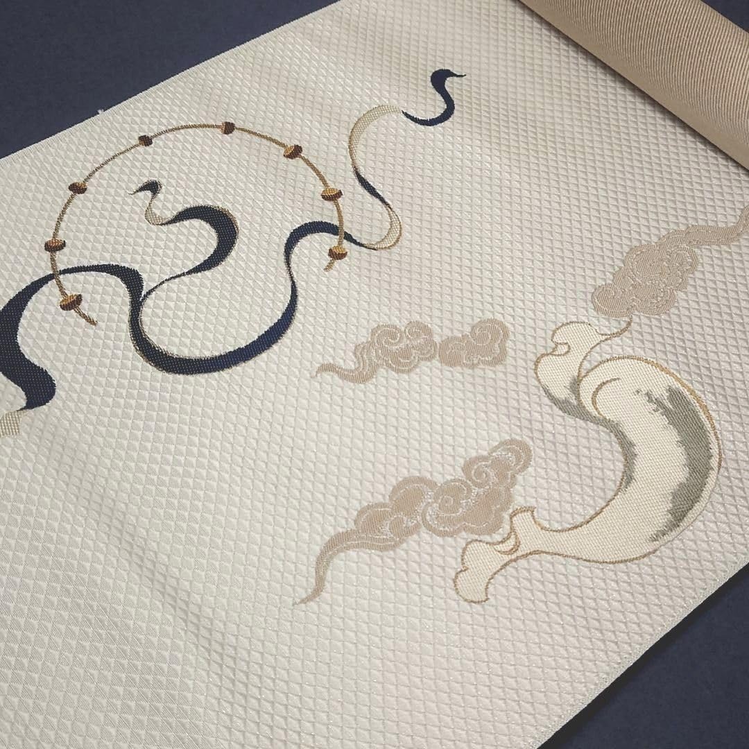 Amazon.co.jp: 名古屋帯 風神雷神 白 : ファッション 