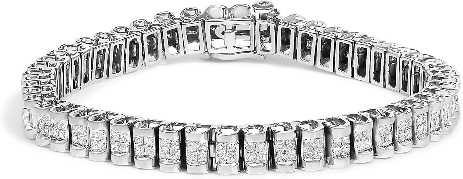 14K White or Yellow Gold 3.0 Cttw Princess Cut Quad Invisible Set Tennis Bracelet (H-I Color, SI1-SI2 Clarity) - 7”
