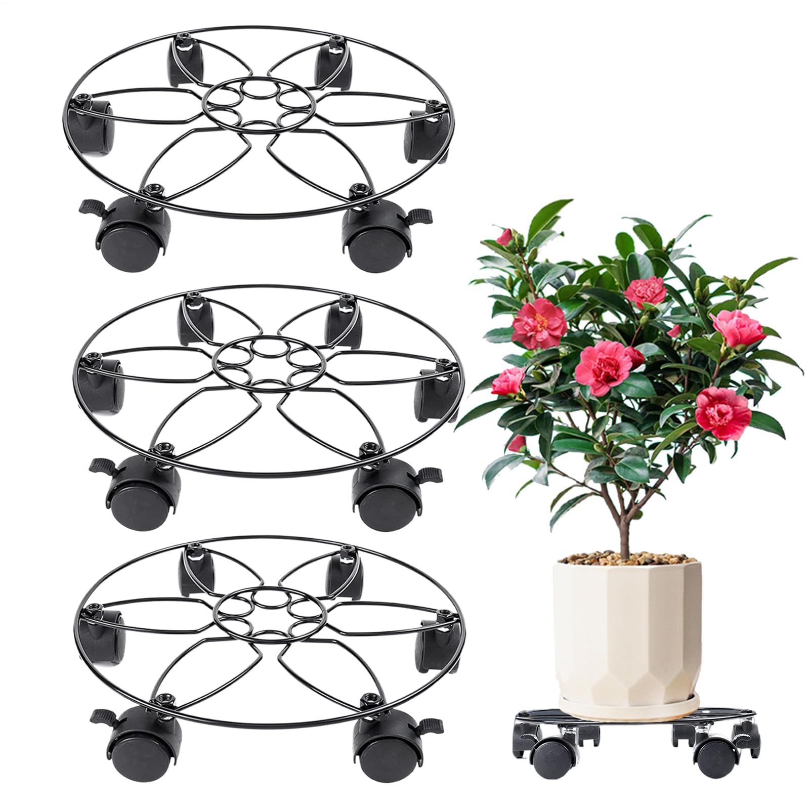 Supports roulants avec roues pour pots de fleurs extérieurs et jardinière métal