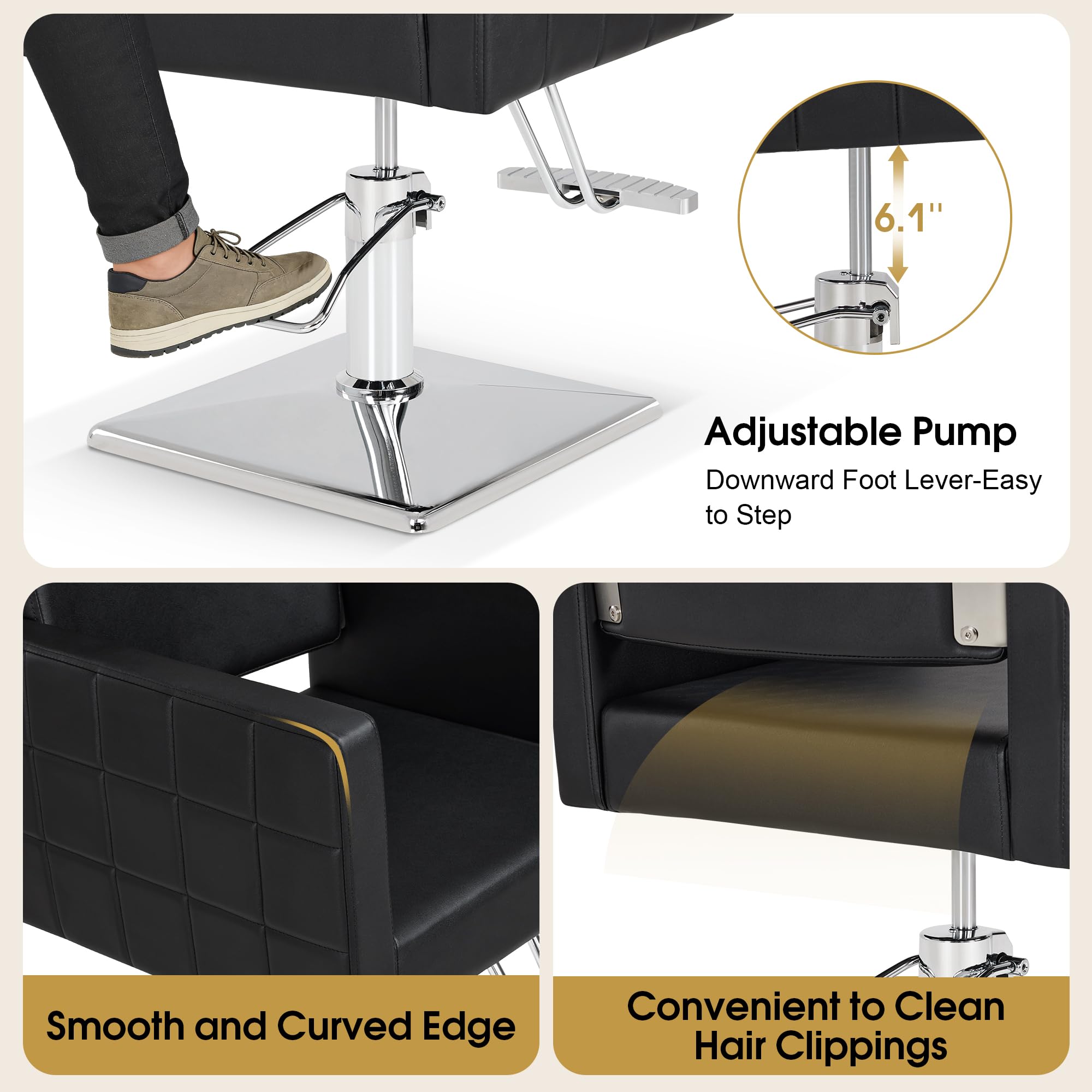 BarberPub Salon Chair for Hair Stylist 360 Degree Swivel 8821Black | PVC Leather 330 lbs Capacity Easy to Clean 360 Rotation Adjustable Height For Barbershop&Home Salon Adult product thumbnail 7